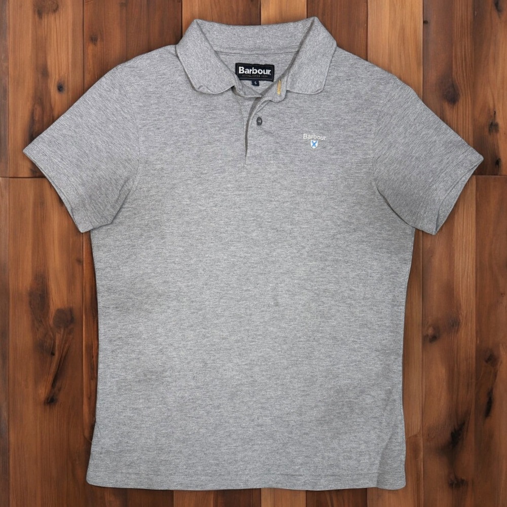 Barbour Polo Shirt Mens Small Gray‎ Short Sleeve Cotton Preppy Classic Logo Top